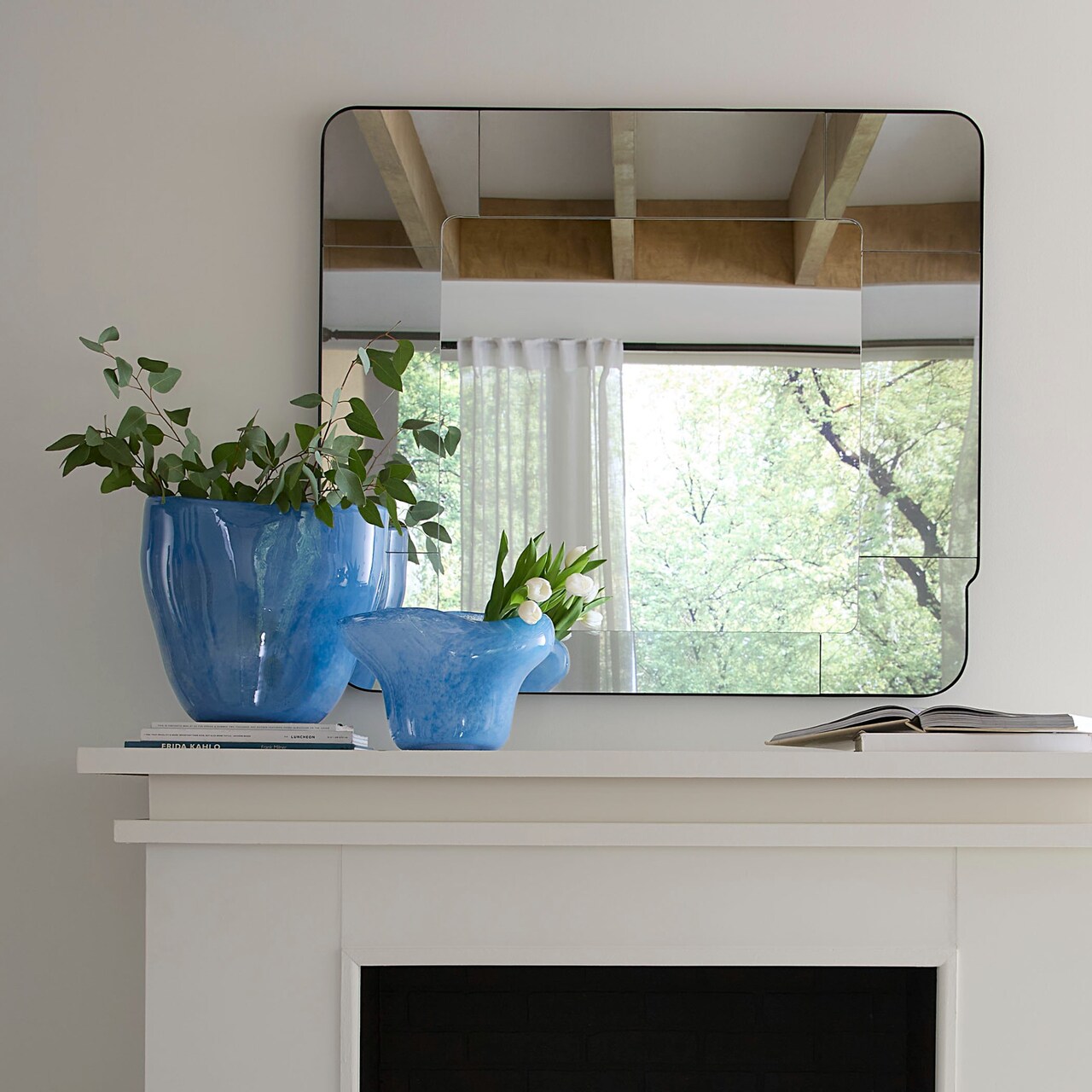 Jamie Young Company Large Hand Blown Curved Lines Glass Vase - 16" - Blue